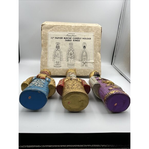 Vintage Creations by Manor House 11" Papier Mache Candle Holders Three Kings 3 - Picture 13 of 16
